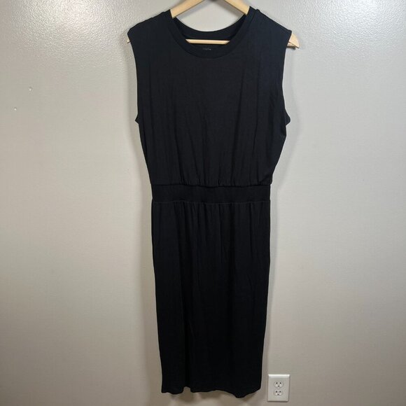 Athleta Santorini Cinch Midi Dress Size Medium Black Work Travel Athleisure - Picture 2 of 10